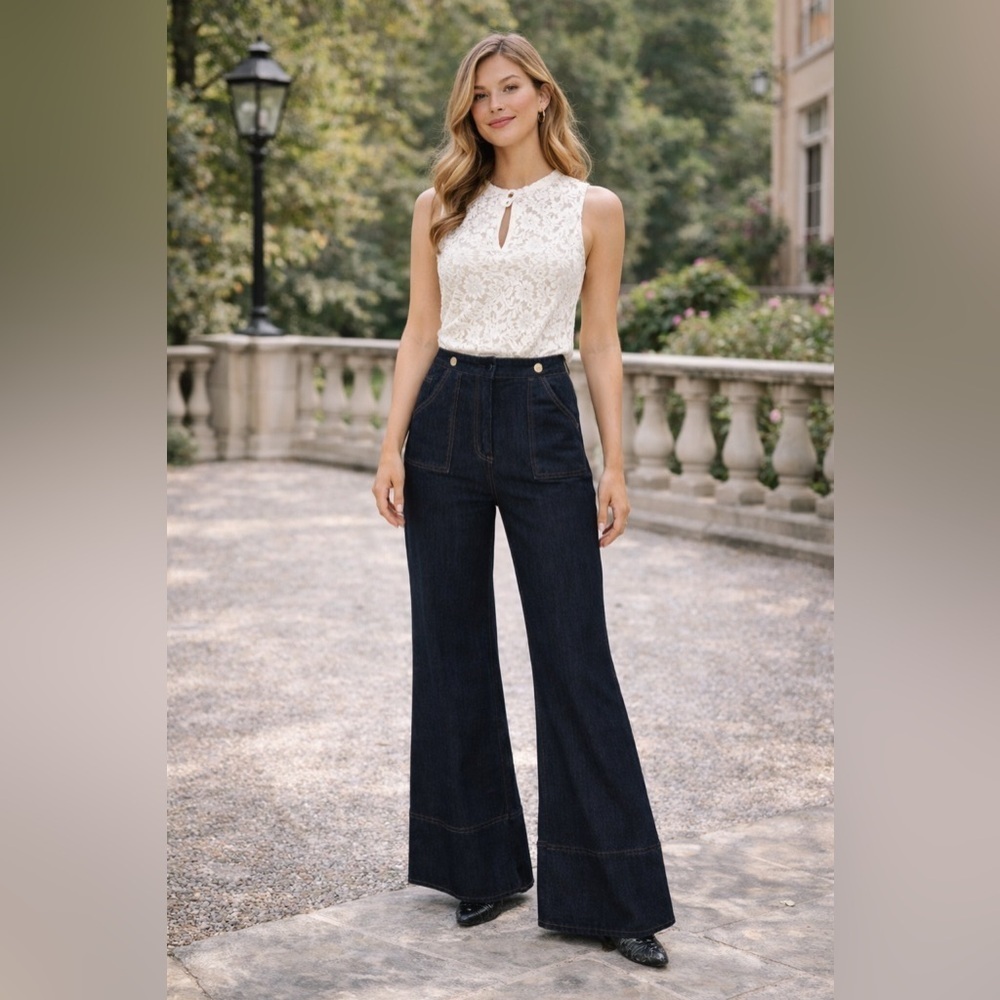 Tuckernuck x India Hicks Palladian Wide Leg Jeans 4 NWT High Rise Dark Wash - Picture 12 of 13